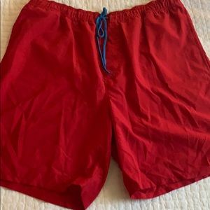 Red Old Navy swim trunks 8” inseam